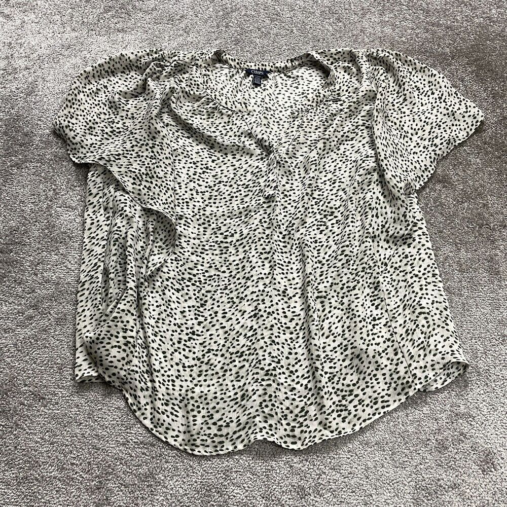 Chaps Blouse Tunic Womens 3XL Black White Polka Dot V-Neck Short Sleeve Casual